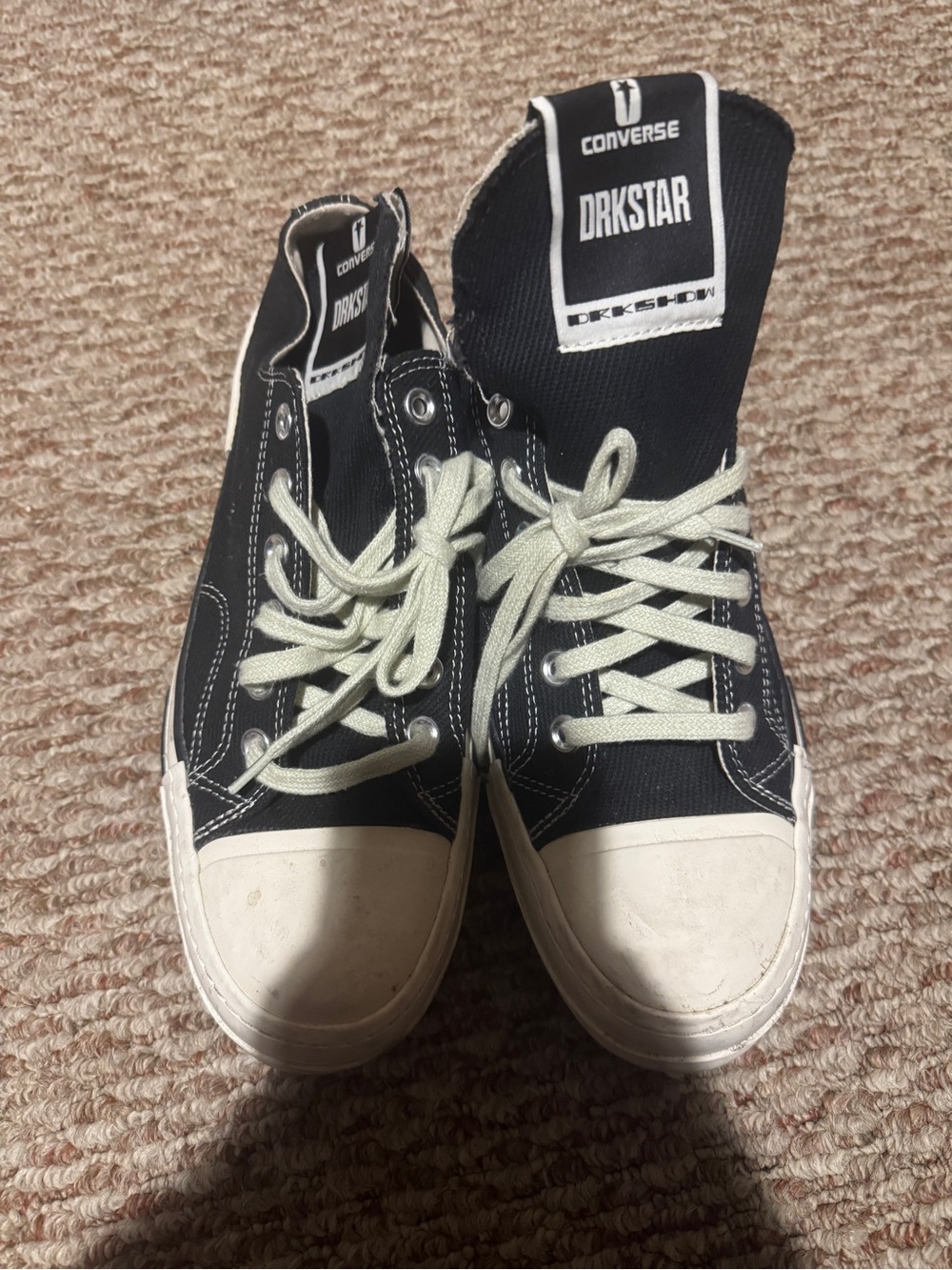 Rick Owens Black and White low-Top Sneakers with Off-White Laces